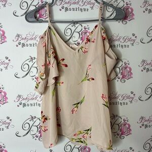 Sienna sky tshirt cold shoulder Floral Print Women's Top flowers beige cream